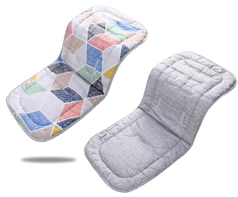 Baby Stroller Cushion,Infant Car Seat Insert-Reversible Universal Breathable and Soft Newborn seat Liner for Stroller,100% Cotton Seat Pad Liner for Newborns-34x78cm,1 Pack(Geometry + Grey)