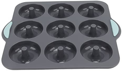 Tyenaza Molde De Silicona para Rosquillas, Juego De Moldes para Rosquillas De Silicona Antiadherente De 9 Cavidades, Molde para Rosquillas Reutilizable para Hornear, Bandeja para Hornear (Dark Grey)