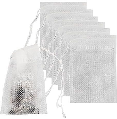 HXMJIED 50 Pcs Muslin Bag, 5 X 7 cm Mesh Bags, Cotton Muslin Drawstring Bags, Reusable Tea Bags, Cheesecloth Bags, Brew Bags, Barrier Bags, for Spices Storage, Loose Tea and Coffe, Cooking