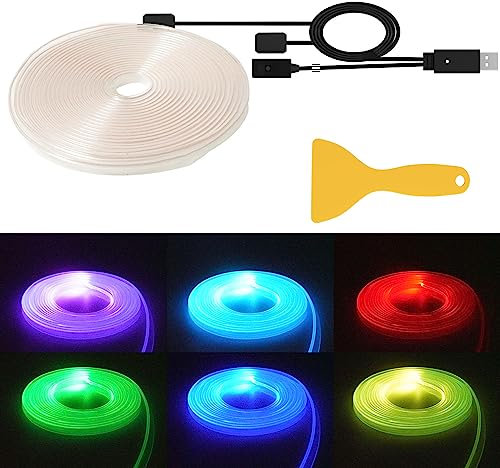 YONGMING Car Led Interior Lights, 5M 16FT 7 Colors Multi-Colour Decorative Mood Lighting for Vehicle Ambient Lighting Atmosphere, USB EL Wire Car Led Interior Strip Light