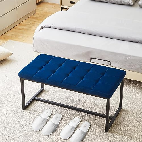 CLIPOP 1PC Dining Room Bench Seat Velvet Padded Cushioned Hallway Benches with Metal Frame Lounge Long Dinner Stool for Kitchen Bedroom Living Room Hallway (blue)