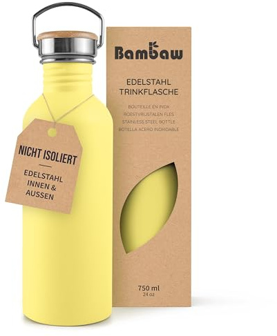 Bambaw 750ml Stainless Steel Water Bottle, Leak Proof, Easy to Clean - Yellow Beam