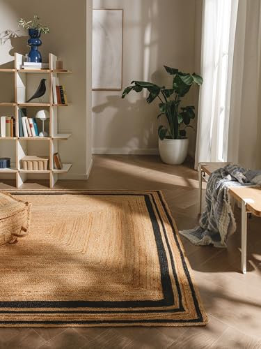 benuta Pure Jute Teppich Jutta - Schwarz 80x150 cm - Handgewebter Wohnzimmerteppich - Natürliches Boho Design - Für Fußbodenheizung geeignet