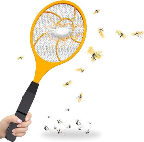 Electric Fly Zapper 1500V Electric Bug Zapper Mosquito Swatter with 3-Layer Safety Mesh for Indoor and Outdoor, Yellow