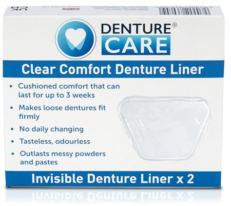 Denture Care Clear Comfort Denture Liner - Soft Cushion for Pain-Free Denture Fit | Protects Gums from Irritation | Easy to Apply & Long-Lasting | No Mess, No Residue | Made in the UK (2 Pack)