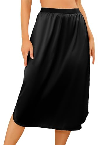 Wikoan Underkjol dam underkjol mjuk underkjol lång underkjol elegant osynlig spetskjol underklänning satin S-XXL