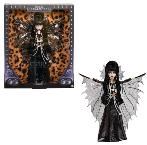 Monster High Doll, Elvira, Mistress of the Dark Collectible in Black Faux Leather Dress with Silvery Batwing Cape and Premium Accessories