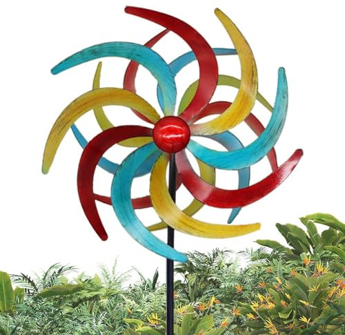 Molino de Viento de jardín – Molino de Metal para césped – Adorno de césped, Escultura de Viento, 39.3 x 11.8 Pulgadas para jardín