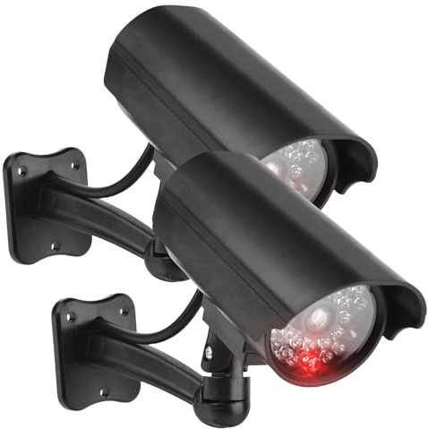 Sporgo Caméra Factice 2 Pièces: Caméra de Surveillance Factice Extérieur avec Lumière LED Rouge Clignotant, Atrappe Caméra de Surveillance Fausse Caméra de Sécurité pour Intérieur et Extérieur (Argent