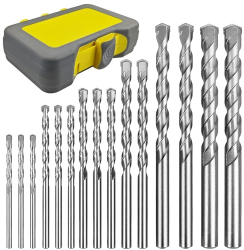 15 Piezas Juego de Brocas, Consta de 60 mm 75 mm 85 mm 100 mm 120 mm Diámetro Brocas Hormigon, Juego Brocas Metal, Robustas y Duraderas, para Taladrar en Piedra y Mampostería (amarillo)