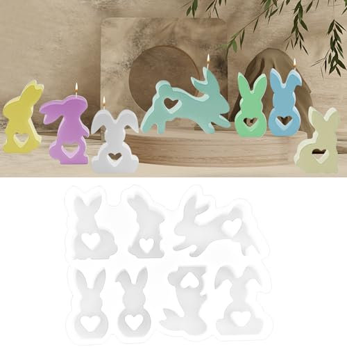 UptVin 7 Pezzi Stampi in Silicone per Conigli Pasquali, Stampi in Silicone Conigli con Cuore Coniglietto di Pasqua Stampo Portacandela per Gesso Candele Sapone Artigianato Decorazione