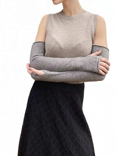 Prettystern Donna extra lungo 100% Cachemire Manicotti Scaldabraccia Guanti Lunghi Mezze Dita Scaldapolsi Cashmere moda sera Grigio