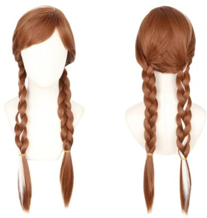 CGVG Blonde Prinzessin Cosplay Perücke für Damen Kinder Mädchen Lange Geflochten Cosplay Perücke Zopf Perücke für Halloween Karneval Kostüm Party (Braun)