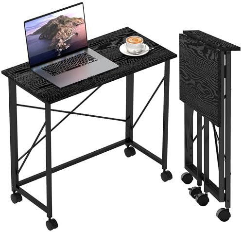 HOMCOM Escritorio Plegable con Ruedas Mesa Escritorio Compacta Mesa de Ordenador Portátil para Casa Oficina Espacios Pequeños 80x40x75 cm Negro