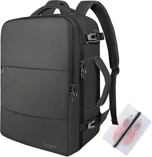 Taygeer Mochila Viaje 55x35x25, Mochila Viaje Cabina Avion Grande 50L Equipaje de Mano Gran Capacidad para 18.4 Portatil con Puerto USB y Bolsa Zapatos Travel Backpack para Viajes, Negocios, Gris