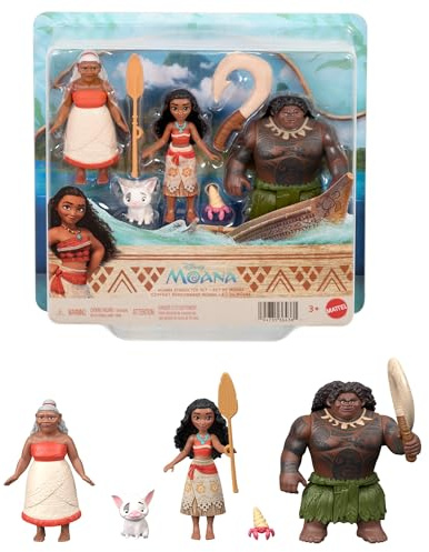 Mattel Disney Oceania - Set 3 Personaggi, Tre Mini Bambole Vaiana, Maui Il Semidio e Nonna Tala con Inclusi Anche Pua Il Maialino, Granchio e 2 Accessori Ispirati al Film, 3+ Anni, JLN21