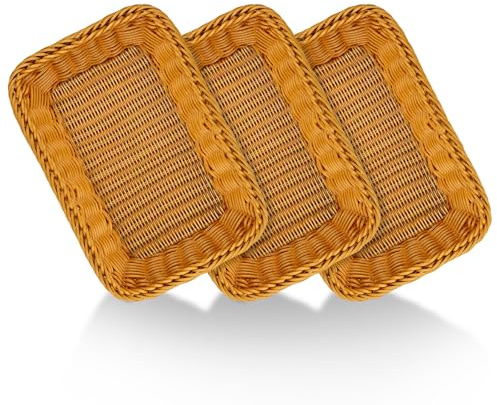 Juego de 3 cestas rectangulares para panecillos, 30 x 20 x 7 cm, trenzadas de alta calidad, cesta de regalo vacía para restaurante, servir, alimentos, hogar y cocina