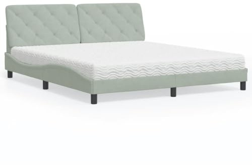 YuuSsea Säng med madrass, ljusgrå 180 x 200 cm, sammetsöverdrag, vågdesign, komfort-skummadrass H2/H3, sovrumsmöbler