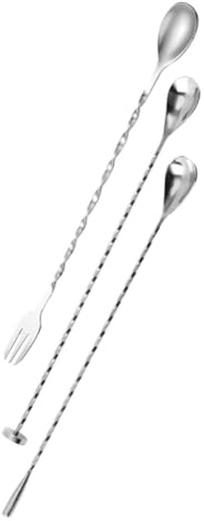TOVINANNA Cucharas de Cóctel de Acero Inoxidable 304, Juego de 3 Piezas Mango Largo, Pequeñas Cucharas Mezcladoras para Bar y Uso Doméstico, Agitadores para Café, Té y Bebidas Reutilizable