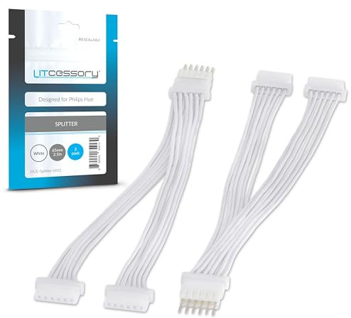 Litcessory Splitter for Philips Hue/Solo Lightstrip (2 Pack, White - Micro 6-PIN V4 / Solo Lightstrip)