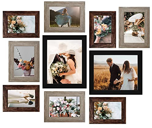 LUCKYLIFE Picture Frames Collage Wall Decor 10-Pack, Gallery Wall Frame Set with 8x10 5x7 4x6 Frames in 3 Different Finishes