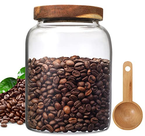 Foyofly Large Glass Food Storage Jar with Spoon Glass Coffee Container Sealed Clear Canister Transparent Grain Cereals Tank for Spices Sugar Coffee Bean Biscuits Candies Flour Tea(1200ml/40fl oz)