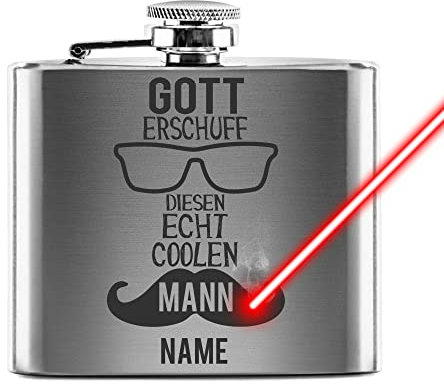 PR Print Royal Flachmann mit Gravur aus Edelstahl selbst gestalten - Gott erschuf diesen coolen Mann - mit Name gravieren - Geschenkidee für Männer | Silber, 140 ml, Lasergravur