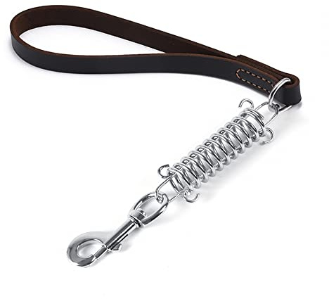 Laisse Courte pour Chien, Corde de Traction en Cuir Rétractable pour Chien avec Ressort en Acier Inoxydable pour Petits, Moyens et Grands Chiens S'entraînant en Plein Air