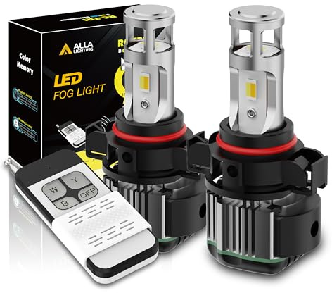 Alla Lighting PSX24W 2504 LED Switchback Fog Lights Bulbs w/Remote Control, 6K White/3K Yellow/8K Blue 3-Color Easy Switch 12276, Xtreme Super Bright