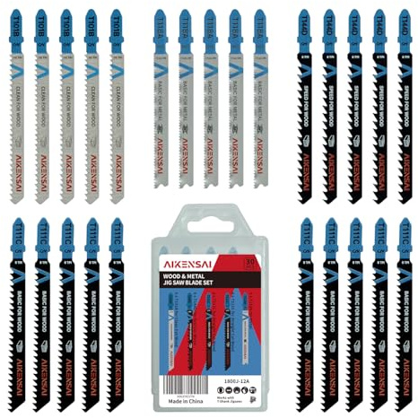 AIKENSAI 30-Piece T101B T144D T111C T118A Jigsaw Blades T Shank for Wood Plastic Metal Assorted Jig Saw Blade Set Compatible with RYOBI Milwaukee Makita Bosch DeWalt etc