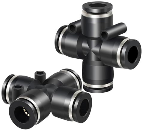 TAILONZ PNEUMATIC 4 Way 8MM OD Straight Push Fittings Plastic Quick Release Connectors Air Line Fittings PZA-8 (Pack of 5)