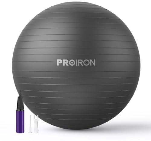 PROIRON, Pelota de Pilates, Fitness, Yoga, Embarazo, Deporte, Fitball para Ejercicios Gimnasia, Negro 55cm, Anti-pinchazos, Incluye Inflador