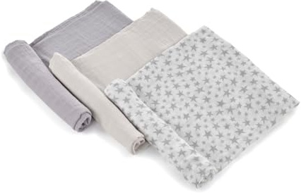 Jané 3-pack mångsidiga musslar, amning, naturlig bomull och bambutyg, anti-kvalster, miljövänlig, 80 x 80 cm, grå