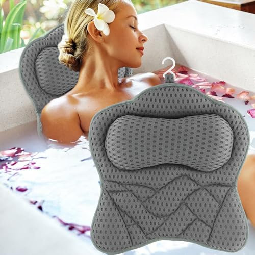 Shengxi Ergonomisches Badewannenkissen, 4D Air Mesh Nackenkissen Badewanne Kopfkissen mit 6 Saugnäpfen Badewannenkissen Atmungsaktiver Nacken Wannenkissen für Kopf Nacken Schultern Rücken