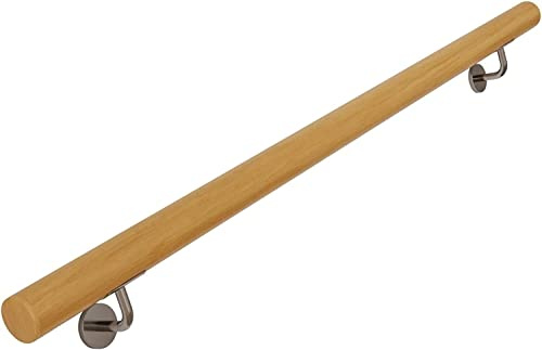 Solid Oak Wood Handrail for Indoor Stairs Wall Mounted Banister Rail Grab Bar with Metal Bracket 0.7m (2.3ft) Length Stair Handrail for Safety and Style