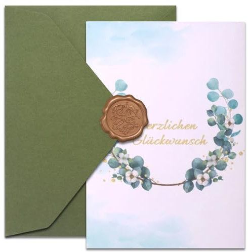 Aruigu Carte d'anniversaire de qualité supérieure avec enveloppe - Emballage cadeau en argent - Cadeau porte-bonheur pour anniversaire, voyage, mariage, cérémonie de jeunesse (confirmation vert olive)