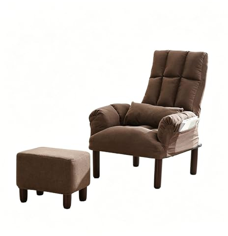 Soffstolar Vardagsrum med ottoman Bomull och linne Avtagbart och tvättbart | Kontorsstol Justerbart ryggstöd med 6 lägen Hoppbart lässtol för Sovrum Kontor(Brown,90cm)
