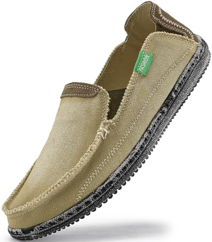 VILOCY Mens Slip on Deck Shoes Casual Canvas Loafers Summer Beach Boat Shoes Zero Drop Vintage Flat Tan US11 EU45