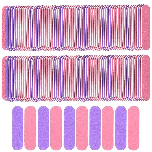 VIOCIWUO Mini Nail File Bulk 300Pcs (180/240 Grit), Disposable Nail Files Double Sided Emery Boards Home or Professional Manicure Tools(Purple and Pink)