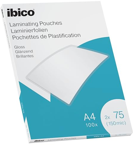 Ibico Lamineringsfickor / Laminat, A4-storlek, Glansig Finish, 150 Mikron, 100-pack, Kristallklara, 627316