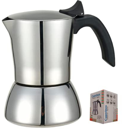 CUPERINOX | Cafetera inoxidable Deluxe | Cafetera italiana 10 tazas | cafetera italiana inducción acero inoxidable | mango anti quemaduras