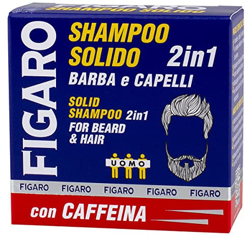 Figaro Shampoo Solido 2 in 1 per Barba e Capelli con Estratto di Caffè e Caffeina, Azione Energizzante, Senza Plastica - 70 GR