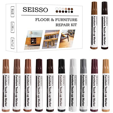 SEISSO New Upgrade 12 Colors Furniture Markers Touch Up Pen, Laminate Floor Repair Kit, Professional Wood Repair Kit for Floor Furniture Scratches, Stains, Crack, Wood Laminate
