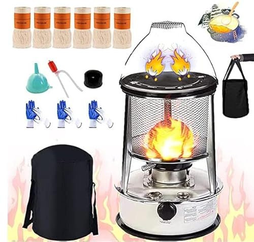 CEIEVER - Stufa a petrolio per interni, 6 l, scaldabagno portatile con 2 paia di guanti e 6 stoppini, grande riscaldatore a petrolio con protezione anticaduta per campeggio, riscaldamento della tenda