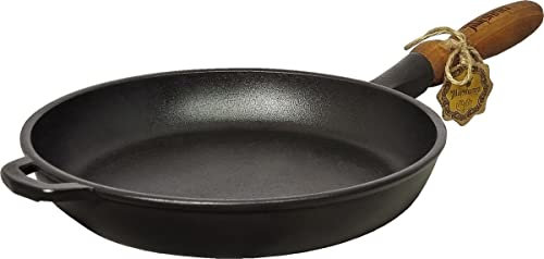 WDMT Maysternya Bratpfanne aus Gusseisen mit Holzgriff – Schwarz (ø 26 x 4 cm)