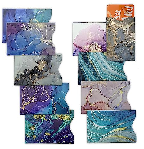 DEEZOMO 10 PCS RFID Blocking Sleeves, Credit Card Holder for Women Men Protect Cards Identity from Electronic Theft Travel Case Set (Marble Style