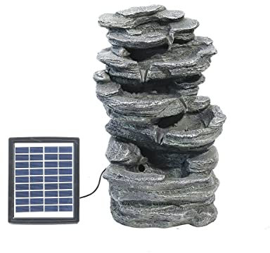 Fontaine d'eau de Jardin extérieure Solaire Jardin extérieur Cascade de Roches Fontaine Lumière LED Statues de caractéristiques d'eau Fontaines de Cascades sur Pied Fontaines pour la Cour de