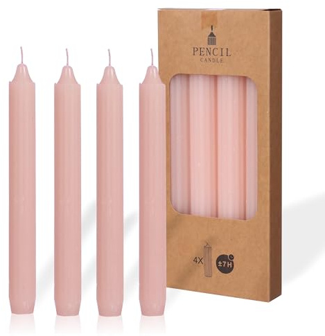 COMFORDER Juego de 4 velas de mesa monocromáticas + acanaladas, 20 cm, 7 horas de combustión (Rosa)
