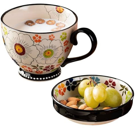 TYMYYS Suppentassen Mit Henkel,suppenschüssel Mit Griffen, Bouillonbecher, Cremesuppenschalen Porzellan, Keramikschale-bunt-12x12x9.5cm, 500ml