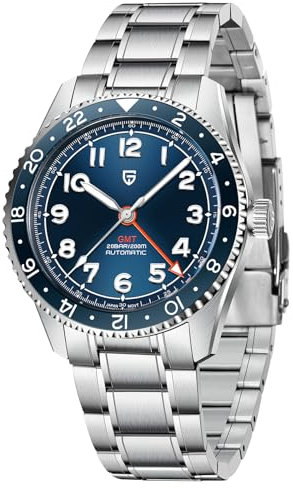 Pagani Design Automatik Uhr Herren GMT Zeiger NH34A Uhrwerk Automatik Mechanische Uhr Edelstahl 40mm Luminous Lünette Klassische wasserdichte Herrenuhren (Blau)